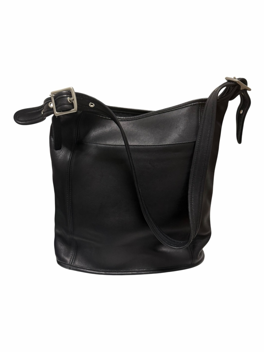 Coach Solid Black Leather Shoulder Handbag